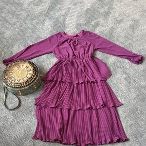 Zesica Purple Tiered Long Sleeve chiffon pleated ruffle Dress